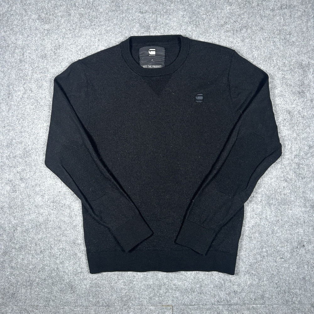 G Star Raw Sweater Core R Knit Men's Size Small Black Luxury Elbow Patches